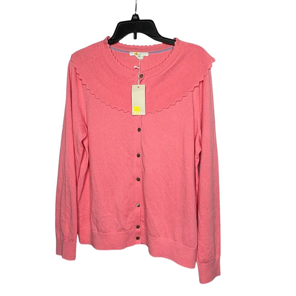 Boden Abercorn Scalloped Kate Middleton Style Preppy Pink Wool Cardigan 14 New